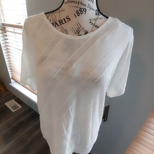 NWT AB Studio Cream Short Sleeve Top Lace Back.